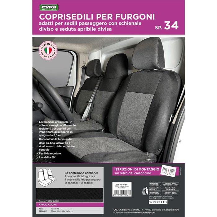 Coprisedili per furgoni tg. SP34 seduta divisa tess. poliestere nero