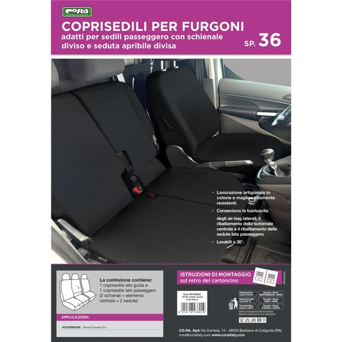 Coprisedili per furgoni tg. SP36 seduta divisa apribile tess. poliestere nero