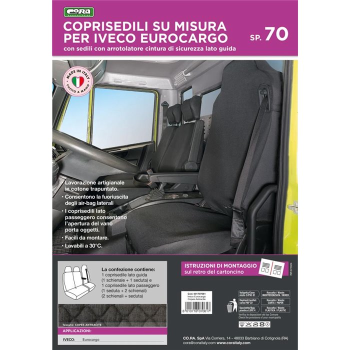 Coprisedili per camion tg. SP70 tess. cotone trapuntato antracite