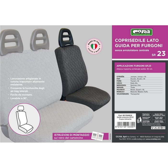 Coprisedile lato guida per furgoni tg. SP23 tess. cotone trapuntato antracite