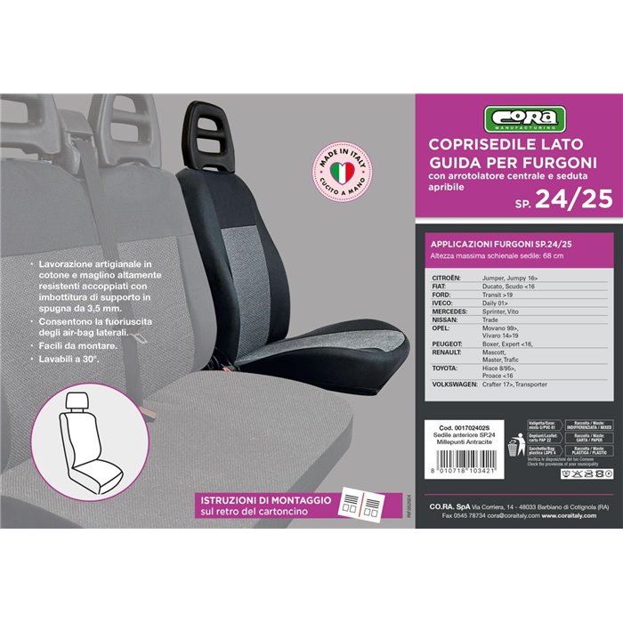 Coprisedile lato guida per furgoni tg. SP24/SP25 tess. misto cotone nero