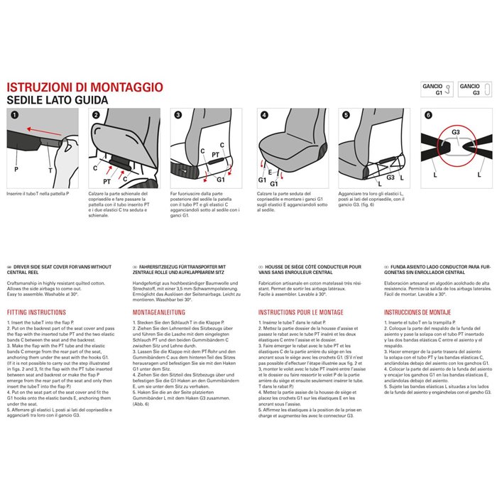 Coprisedile lato guida per furgoni tg. SP24/SP25 tess. misto cotone nero