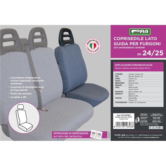Coprisedile lato guida per furgoni tg. SP24/SP25 tess. cotone trapuntato avio