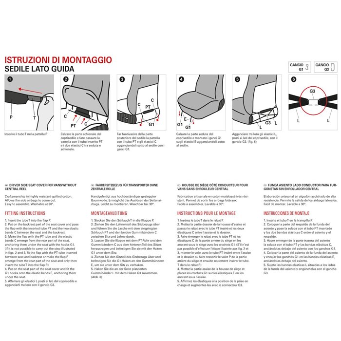 Coprisedile lato guida per furgoni tg. SP24/SP25 tess. cotone trapuntato avio