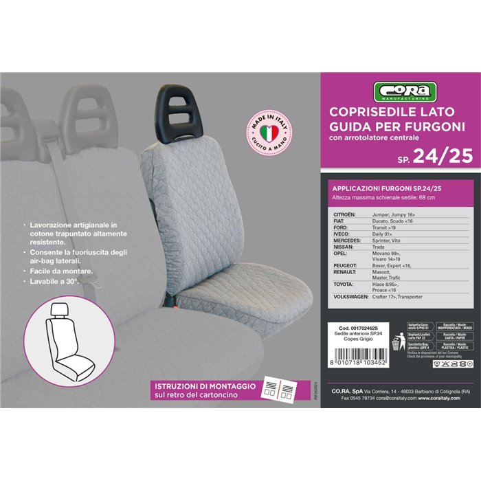 Coprisedile lato guida per furgoni tg. SP24/SP25 tess. cotone trapuntato grigio