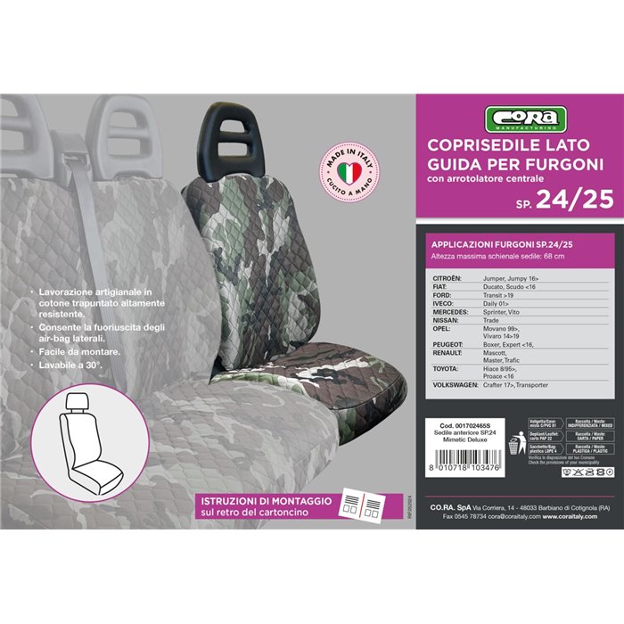 Coprisedile lato guida per furgoni tg. SP24/SP25 tess. poliestere trapuntato mimetic