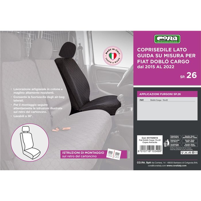 Coprisedile lato guida per furgoni tg. SP26 tess. cotone trapuntato antracite