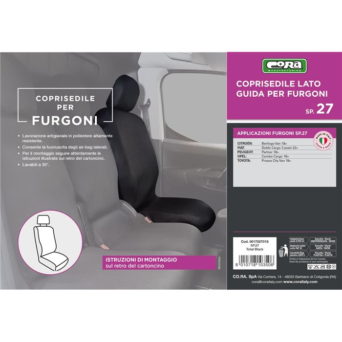 Coprisedile lato guida per furgoni tg. SP27 tess. poliestere nero