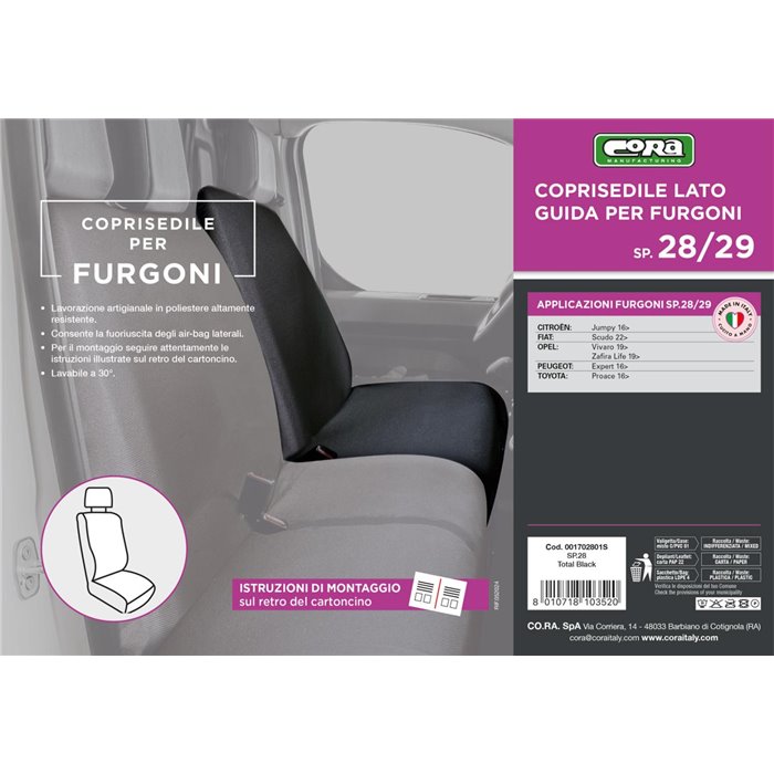 Coprisedile lato guida per furgoni tg. SP28/SP29 tess. poliestere nero