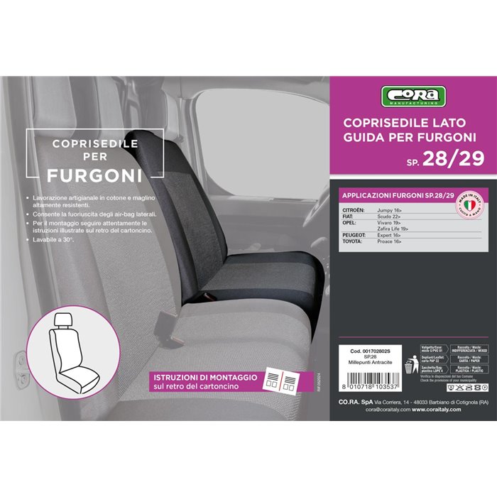 Coprisedile lato guida per furgoni tg. SP28/SP29 tess. misto cotone nero