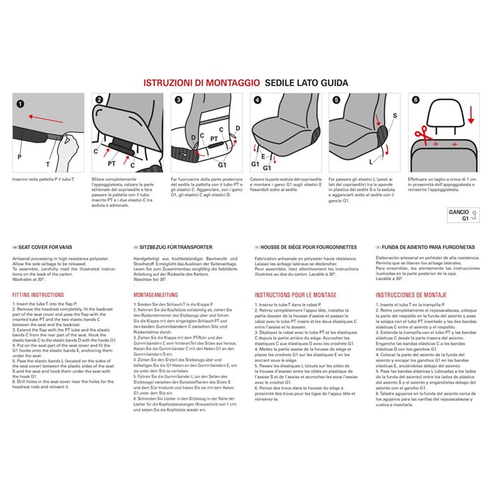 Coprisedile lato guida per furgoni tg. SP28/SP29 tess. misto cotone nero