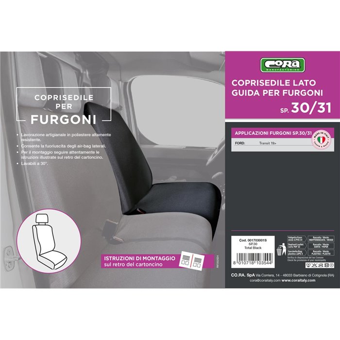 Coprisedile lato guida per furgoni tg. SP30/SP31 tess. poliestere nero