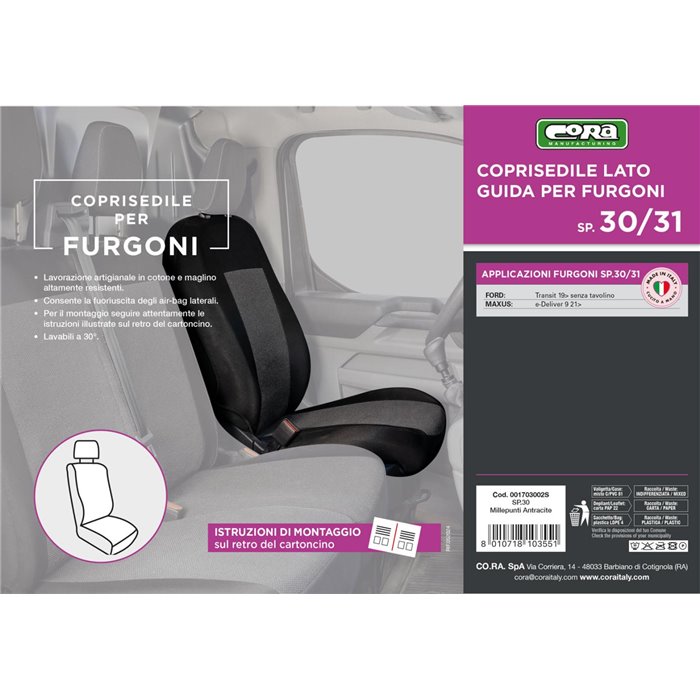 Coprisedile lato guida per furgoni tg. SP30/SP31 tess. misto cotone nero