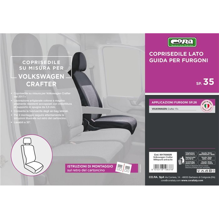 Coprisedile lato guida per furgoni tg. SP35 tess. misto cotone nero