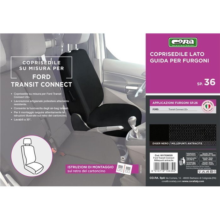 Coprisedile lato guida per furgoni tg. SP36 tess. misto cotone nero