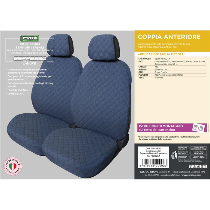 Coprisedili anteriori Espresso Deluxe tg. piccola tess. cotone trapuntato avio