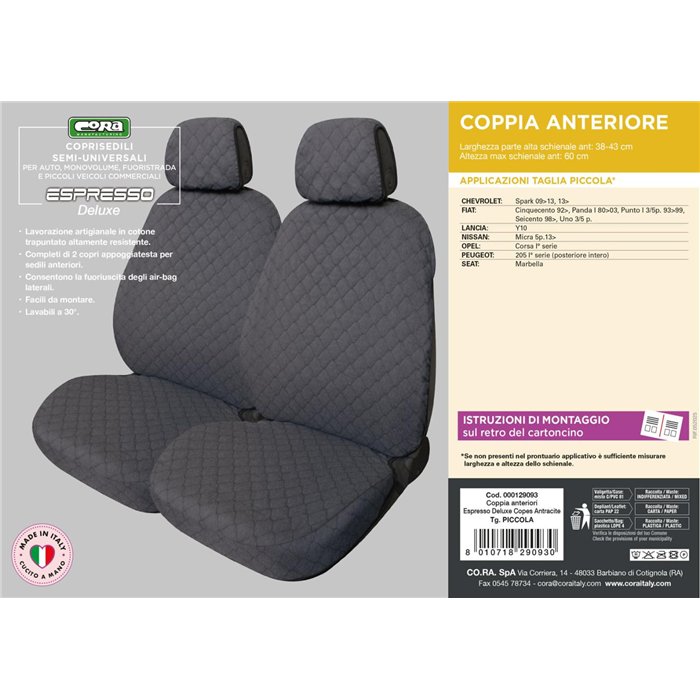 Coprisedili anteriori Espresso Deluxe tg. piccola tess. cotone trapuntato antracite