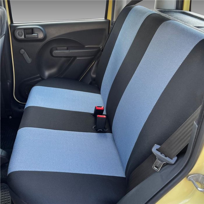 Serie completa coprisedili personalizzati Fiat Panda II 03˃ 4 posti post. intero tess. cotone nero/avio