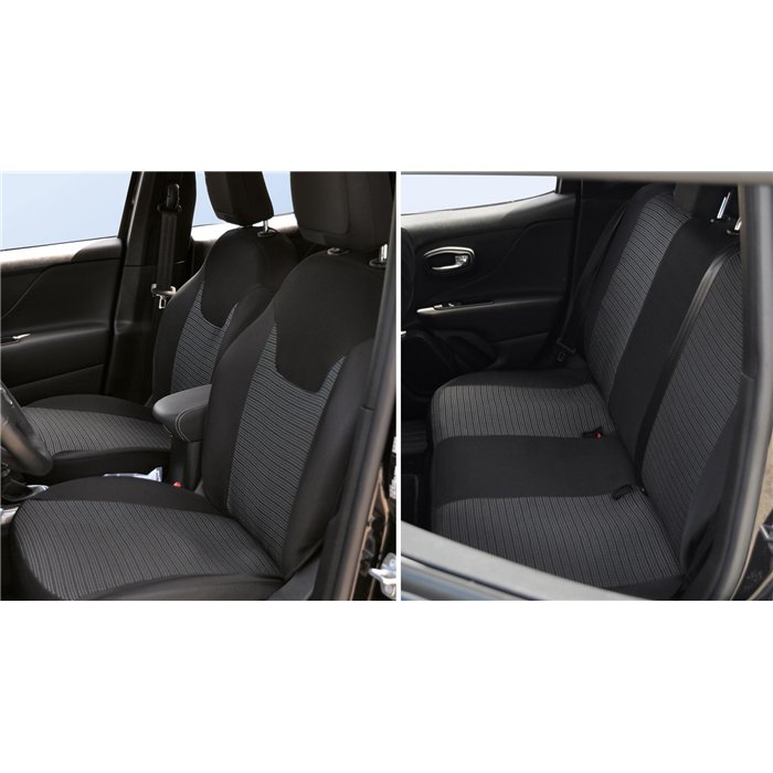 Serie completa coprisedili personalizzati JEEP Renegade 14˃/Compass 17˃, DACIA Duster I 10˃18 / Sandero 20˃ tess. rigato nero