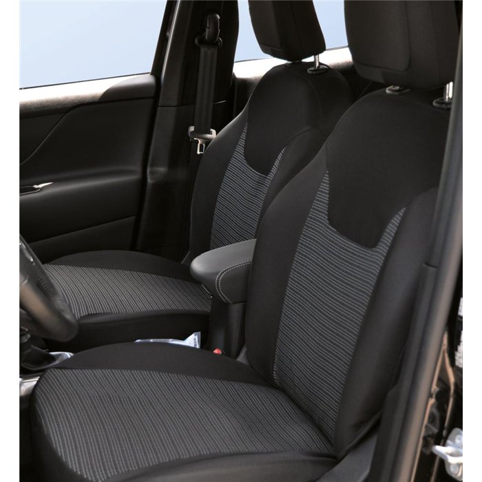 Serie completa coprisedili personalizzati JEEP Renegade 14˃/Compass 17˃, DACIA Duster I 10˃18 / Sandero 20˃ tess. rigato nero