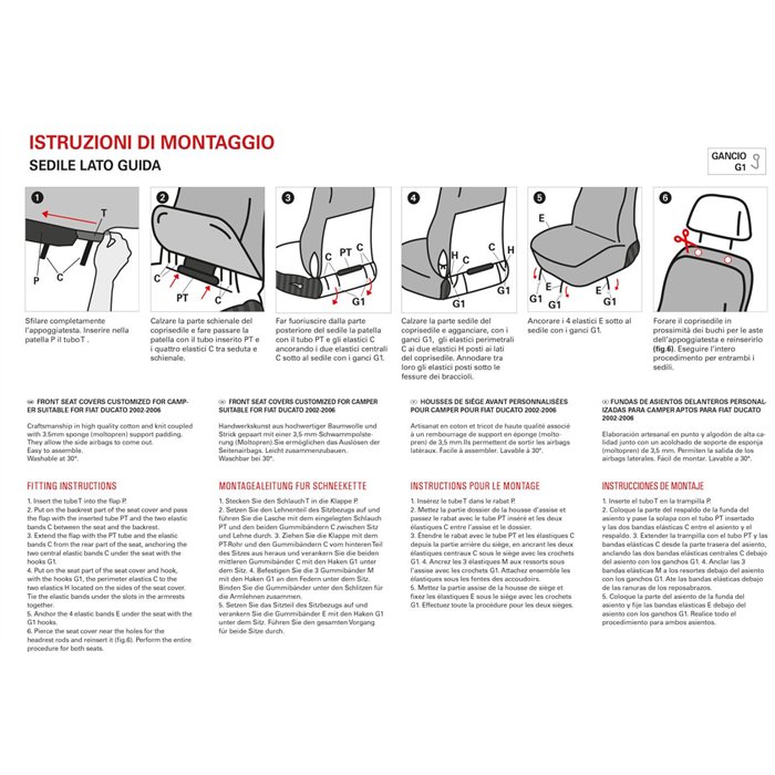 Coprisedili anteriori personalizzati Fiat Ducato camper 02˃06 tess. misto cotone nero/avio