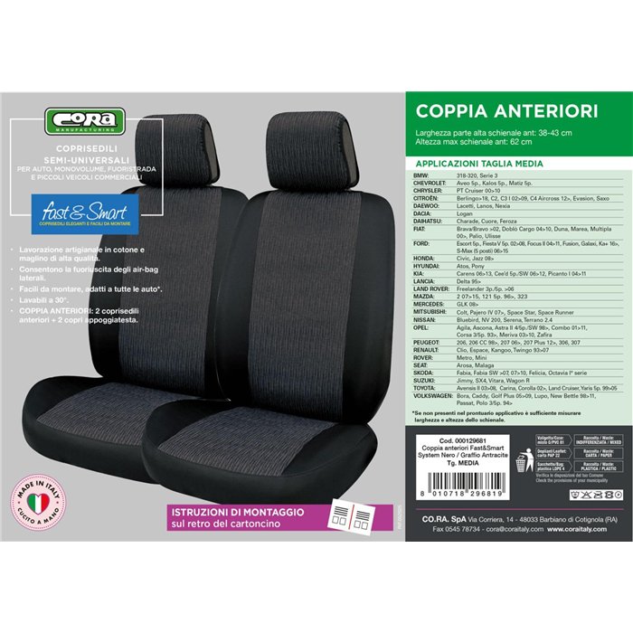 Coprisedili anteriori Fast&Smart tg. media tess. misto cotone antracite/nero