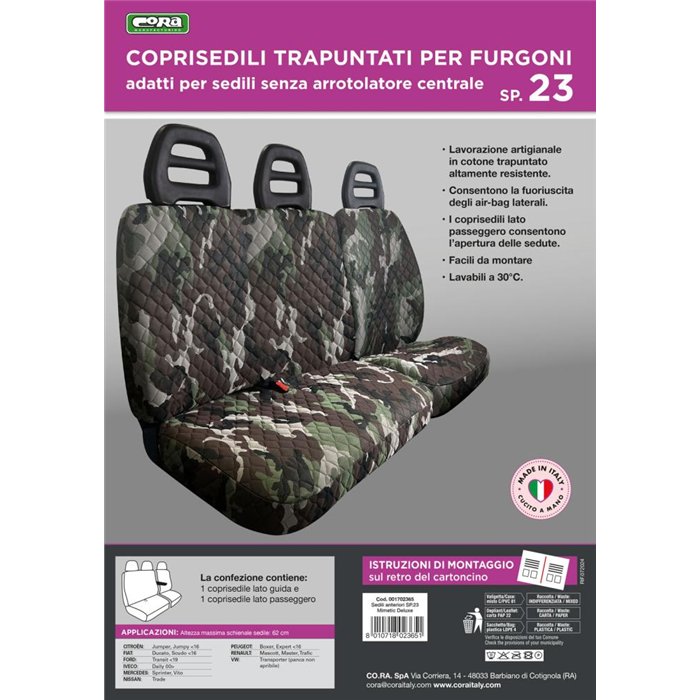 Coprisedili per furgoni tg. SP23 tess. poliestere trapuntato mimetic
