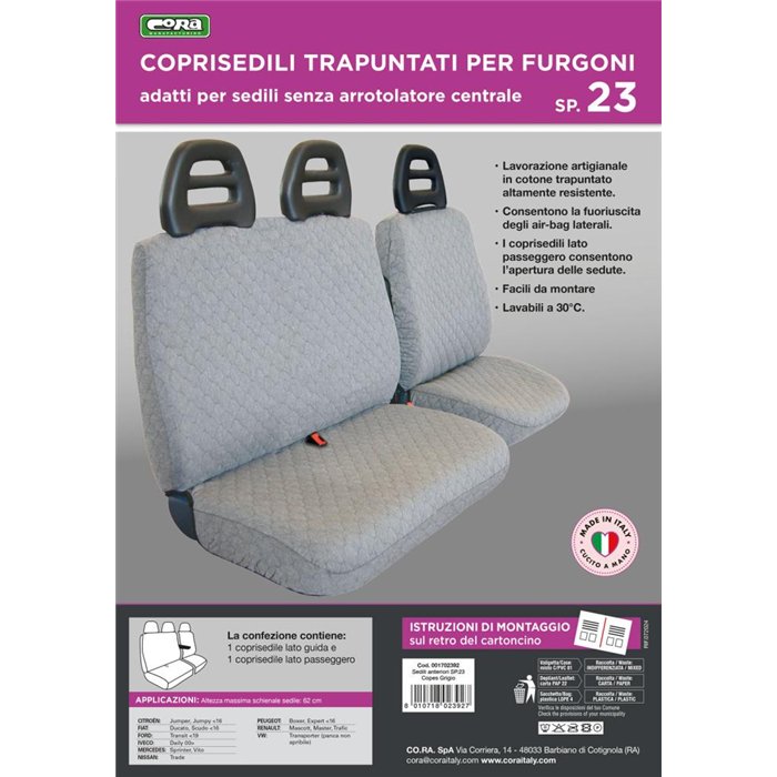 Coprisedili per furgoni tg. SP23 tess. cotone trapuntato grigio