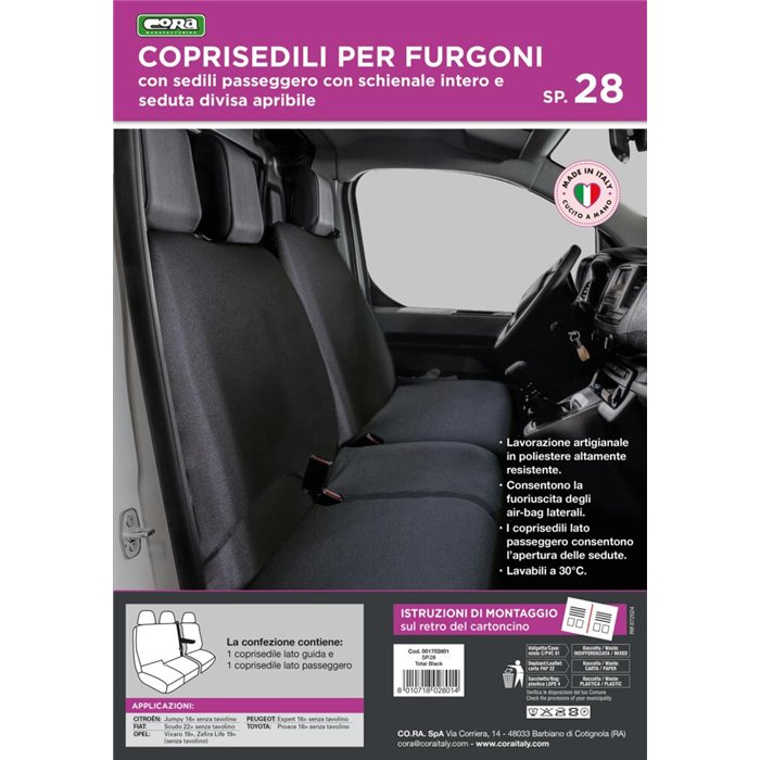 Coprisedili per furgoni tg. SP28 seduta divisa tess. poliestere nero