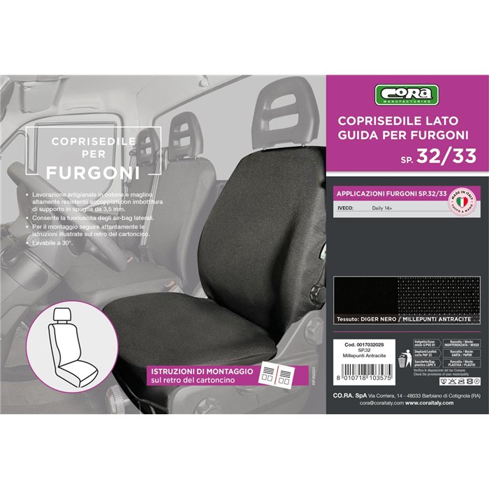 Coprisedile lato guida per furgoni tg. SP32/SP33 tess. misto cotone nero