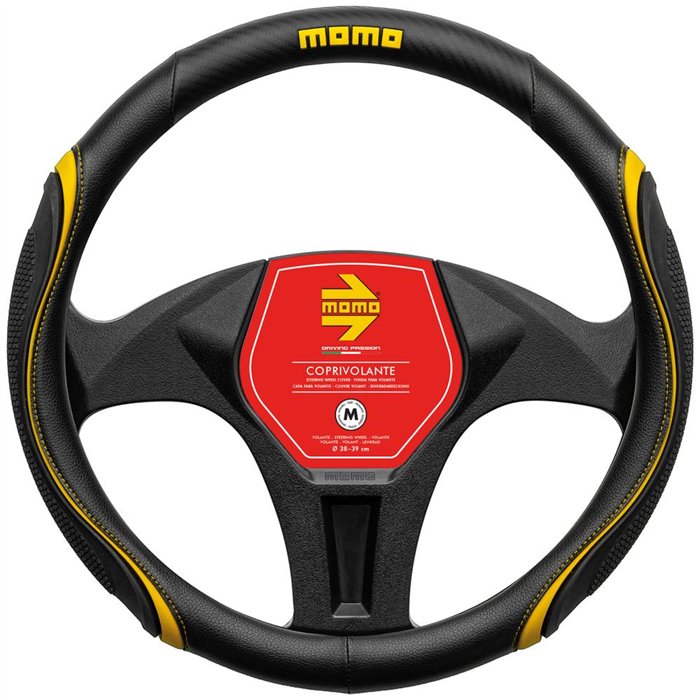 MOMO COPRIVOLANTE WAVE NERO-GIALLO-CARBON M
